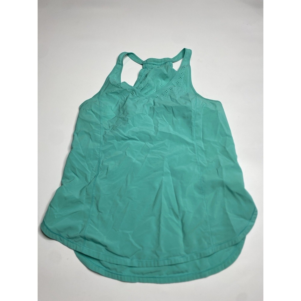 Lululemon Y2K 2000s Tank Top Teal Green Racerback Laser‎ Cut Mesh Running Yoga 4